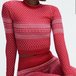 Fabletics Holly Fair Isle Seamless Long-Sleeve Athletic Sweater Top Large